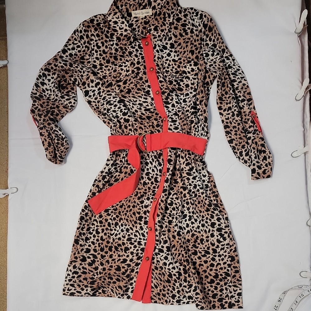 Olive & Oak Animal Print Dress with Red Details M